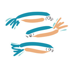 Obraz premium Hand drawn sardines fish silhouette isolated on white background. Flat style vector illustration for logo, tatoo, banner, poster, sticker.