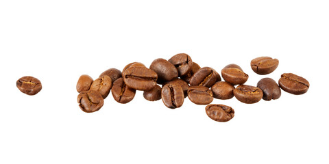 close-up of a pile of roasted coffee beans isolated on white or transparent png