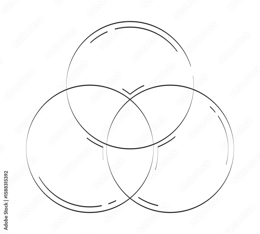 Poster venn diagram with overlapping circles doodle linear object. circular intersection. data visualizatio