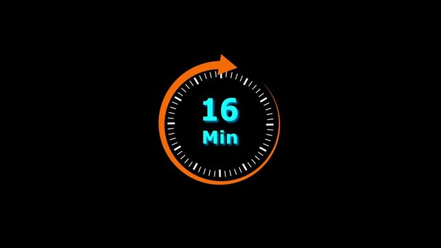 Animation video timer icon with 16 min. timer 16 minutes countdown icon. motion graphic arrow Clock 16 minute icon, white background 4k video animation

