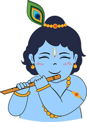 illustration of cute krishna playing flute for Krishna Janmashtami celebration Indian festival
