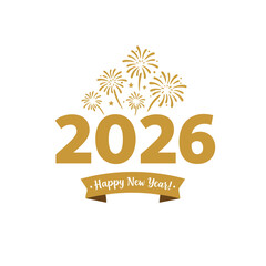Happy New Year 2026 with Fireworks and Gold Numbers Flat Icon