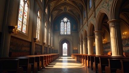 Fototapeta premium Interior view of a grand church nave.
