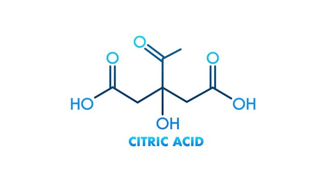 Citric Acid Chemical Formula Structure on White and Green Background