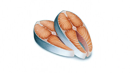 Fresh Salmon Steaks on White - Premium Fish Cut with Skin & Marbling