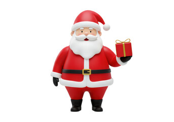 Isolated Cheerful Cartoon Santa Claus Holding a Red Gift Box