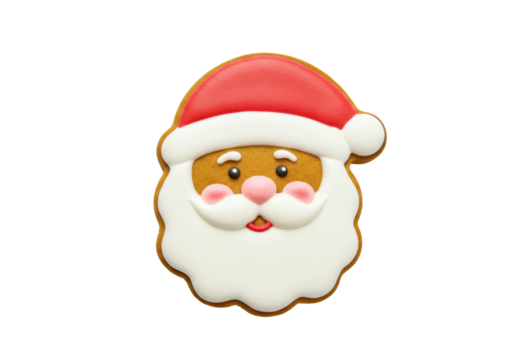 Isolated Cheerful Santa Claus Face Cookie with Rosy Cheeks and White Beard