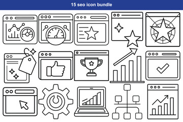 Diverse set of digital marketing and seo icons for online business growth