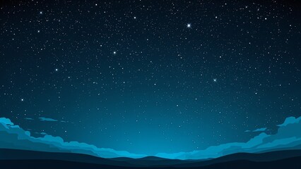 A tranquil night sky filled with countless twinkling stars above a dark landscape.
