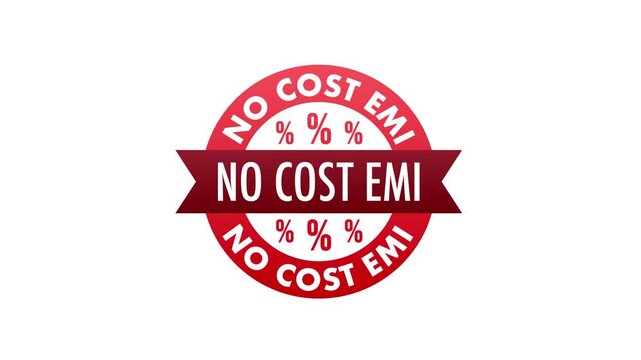 No cost emi red round stamp rotating on white and green screen