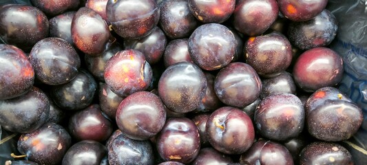 Abundant Fresh Ripe Plums Background Banner