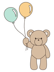 かわいいくまのぬいぐるみのベクターイラスト。熊、アイコン、風船、テディベア