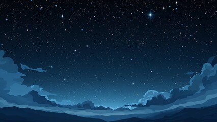 Night sky with clouds and stars over a landscape.