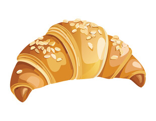 Golden Baked Butter Croissant Pastry - Vector Illustration