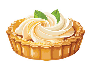 Cream Tart Fresh Mint Topping - Vector Illustration