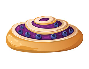 Delicious Blueberry Swirl Roll Chocolate Drizzle - Vector Illustration