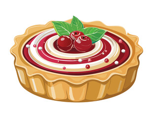 Sweet Cherry Tart Red Jam Center - Vector Illustration
