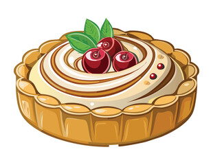 Delicious Cherry Tart with Scattered Berries - Vector Illustration
