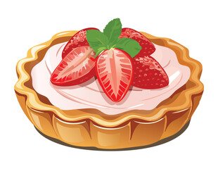 Appetizing Strawberry Tart Light Pink Frosting - Vector Illustration