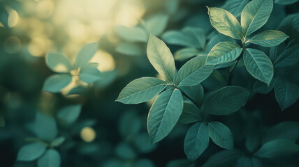 Green leaves lit by bright sunlight. Defocused photo, bokeh blurred bright natural background.
