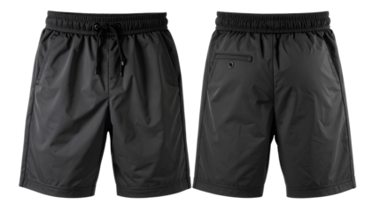  Essential Black Shorts Mockup – Front and Back Cutout, Isolated on Transparent Background PNG