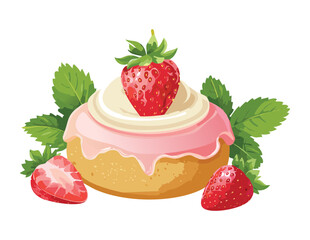 Berry Cream Delight Pastry - Vector Illustration