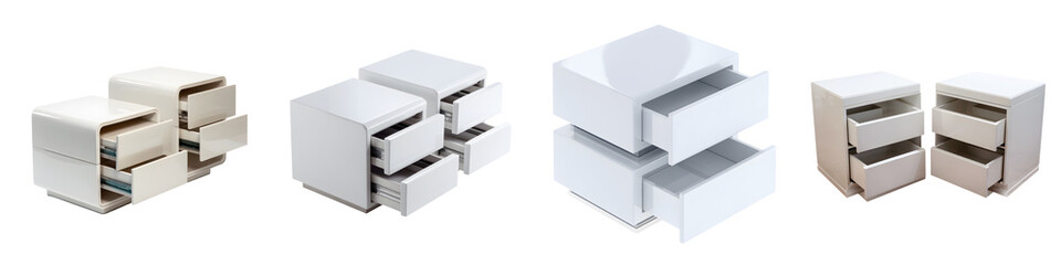 Modern White Bedside Tables Set with Open Drawers