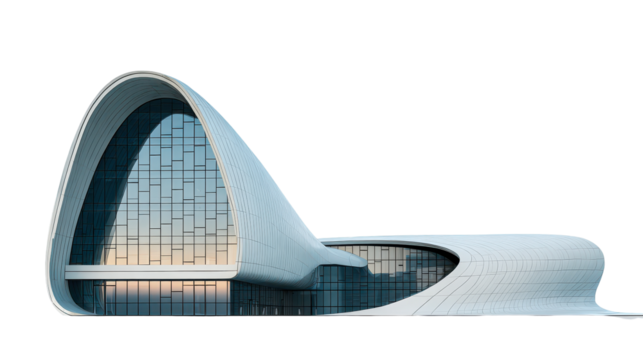 Modern architectural masterpiece with sleek design and glass facade. transparent background