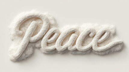 Fluffy, textured word "Peace" in cream
