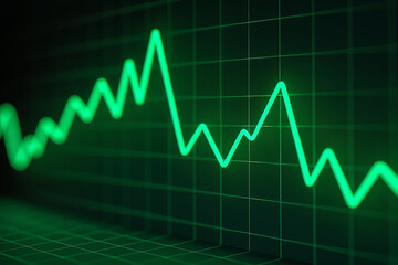 Green neon line graph showing fluctuating data trends on a dark grid background
