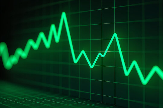 Green neon line graph showing fluctuating data trends on a dark grid background