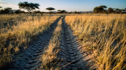 African savanna track in golden light