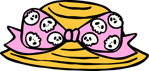 Cute Spooky Summerween beach hat Halloween Summer cartoon hand drawn doodle
