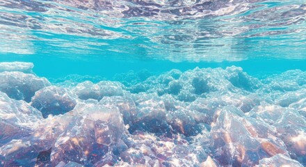 Underwater Turquoise Ocean Scene with Crystal Clear Water and Sunlight &ndash; Photorealistic 8K Detailed Landscape