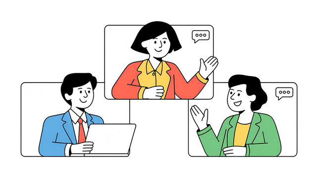 Three people engage in a video conference meeting on their screens