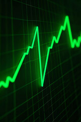 Green neon line graph charting fluctuating data on a dark grid screen