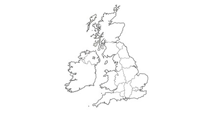 Detailed Outline Map of the British Isles Visualizing the Geography of the United Kingdom and Ireland