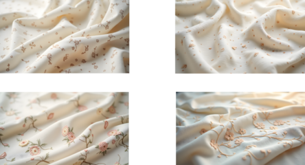 Elegant embroidery fabric Patterns with soft cream tones. collage of fabric. embroidered fabric texture. floral embroidery design bundle. collage of silk fabrics