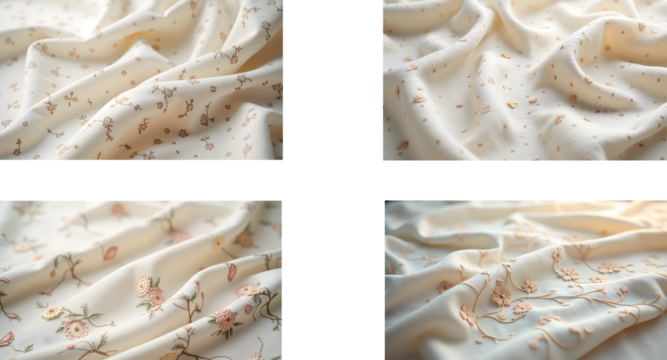 Elegant embroidery fabric Patterns with soft cream tones. collage of fabric. embroidered fabric texture. floral embroidery design bundle. collage of silk fabrics