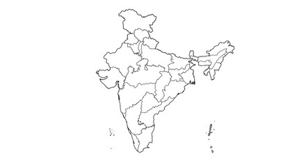 Detailed Outline Map of India with State Borders for Geographic Studies and Educational Purposes