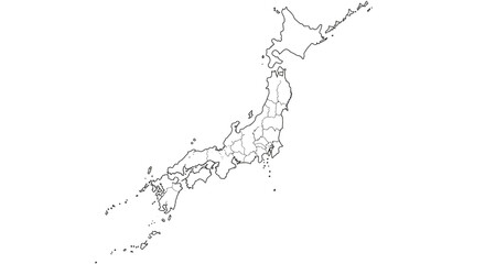 Detailed Outline Map of Japan Geographic Regions, Borders, and Landforms for Educational and Design Projects