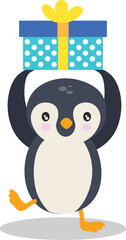 Adorable Penguin Balancing a Festive Gift Box
