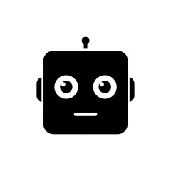 a square-headed robot with black and white blinking eyes without shadows