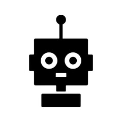 a square-headed robot with black and white blinking eyes without shadows