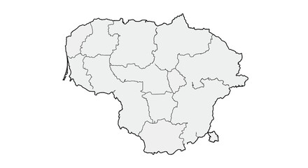 Obraz premium Detailed outline map of Lithuania, showcasing its regional divisions and geographical borders in a minimalist design.