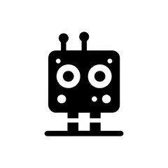 a square-headed robot with black and white blinking eyes without shadows