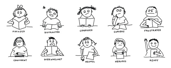 School Day Emotions – Hand-Drawn Faces for SEL and Classroom Use