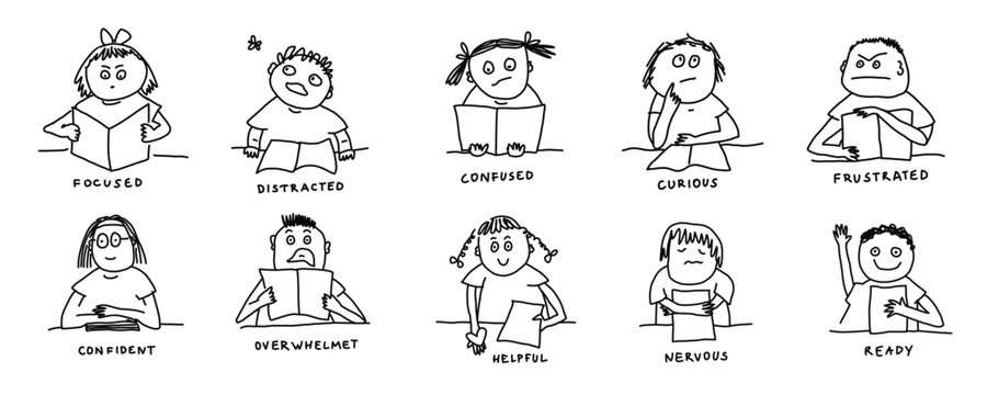 School Day Emotions &ndash; Hand-Drawn Faces for SEL and Classroom Use