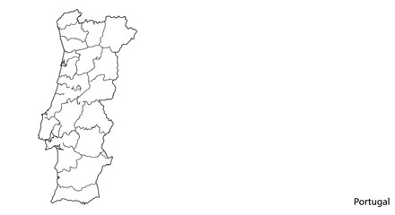 Fototapeta premium Detailed Outlined Map of Portugal with Regions for Geographical Studies and Educational Resources, Blank Canvas for Custom Designs
