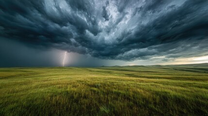 Dramatic storm over a grassy plain